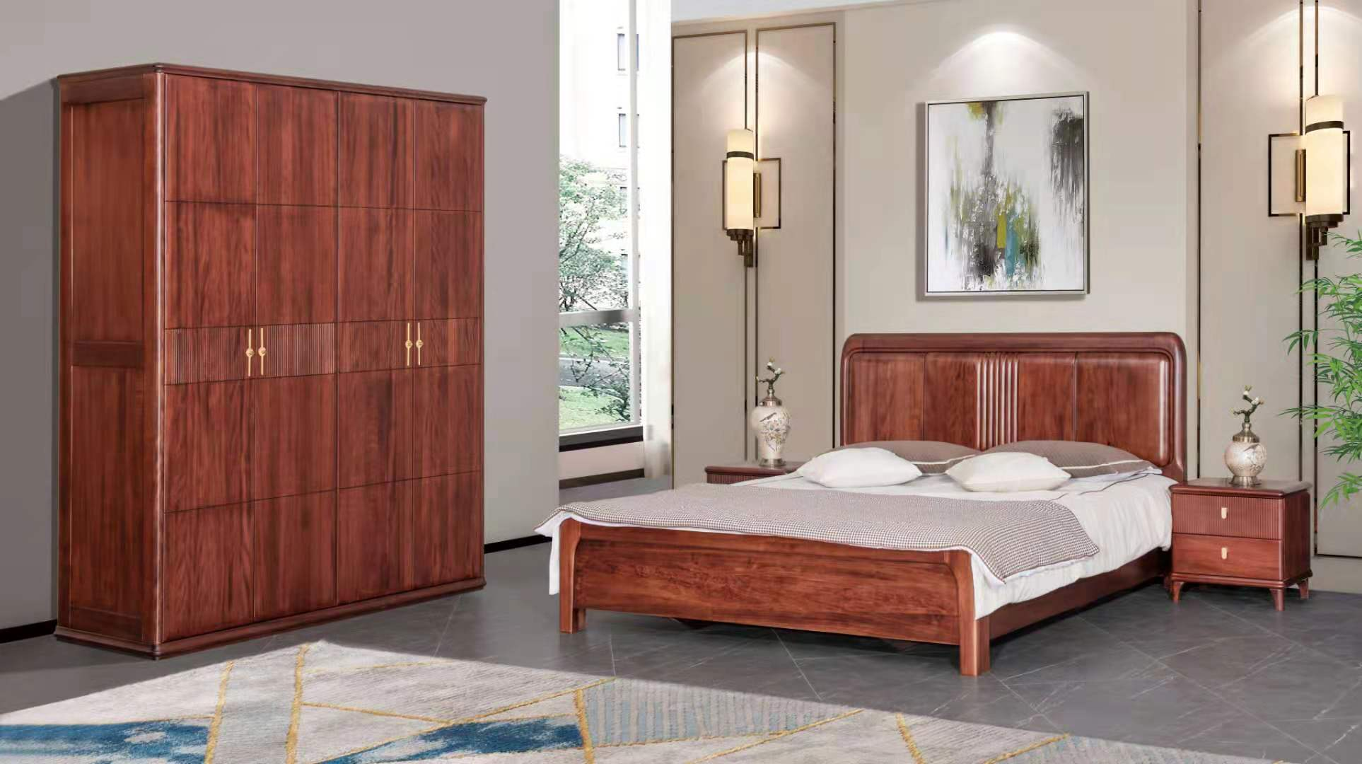 森朗世嘉金丝红檀四件套